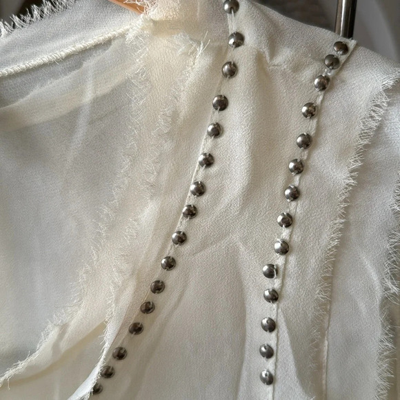 mango MNG CASUAL sleeveless raw edge studded layered top cream color size XL - Picture 2 of 10